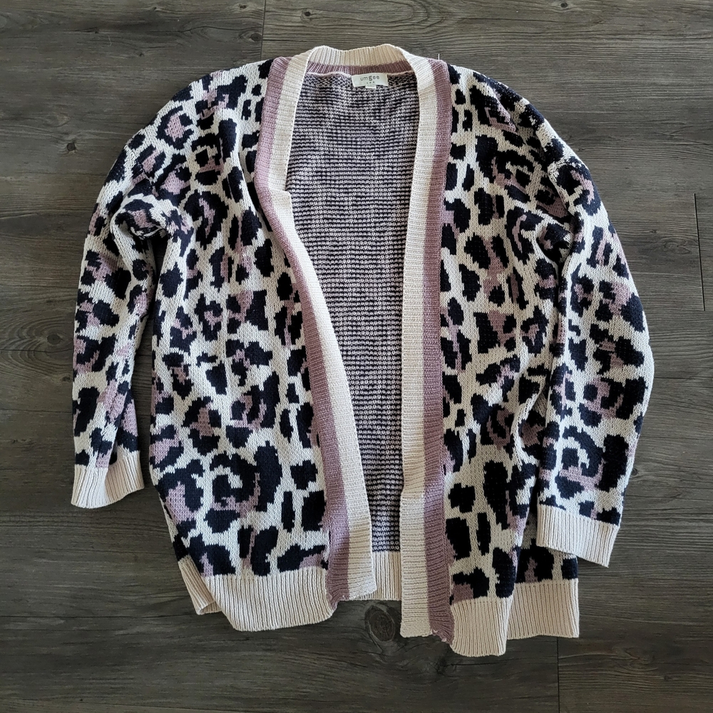 Umgee Black and Cream Leopard Cardigan with Pink Accents